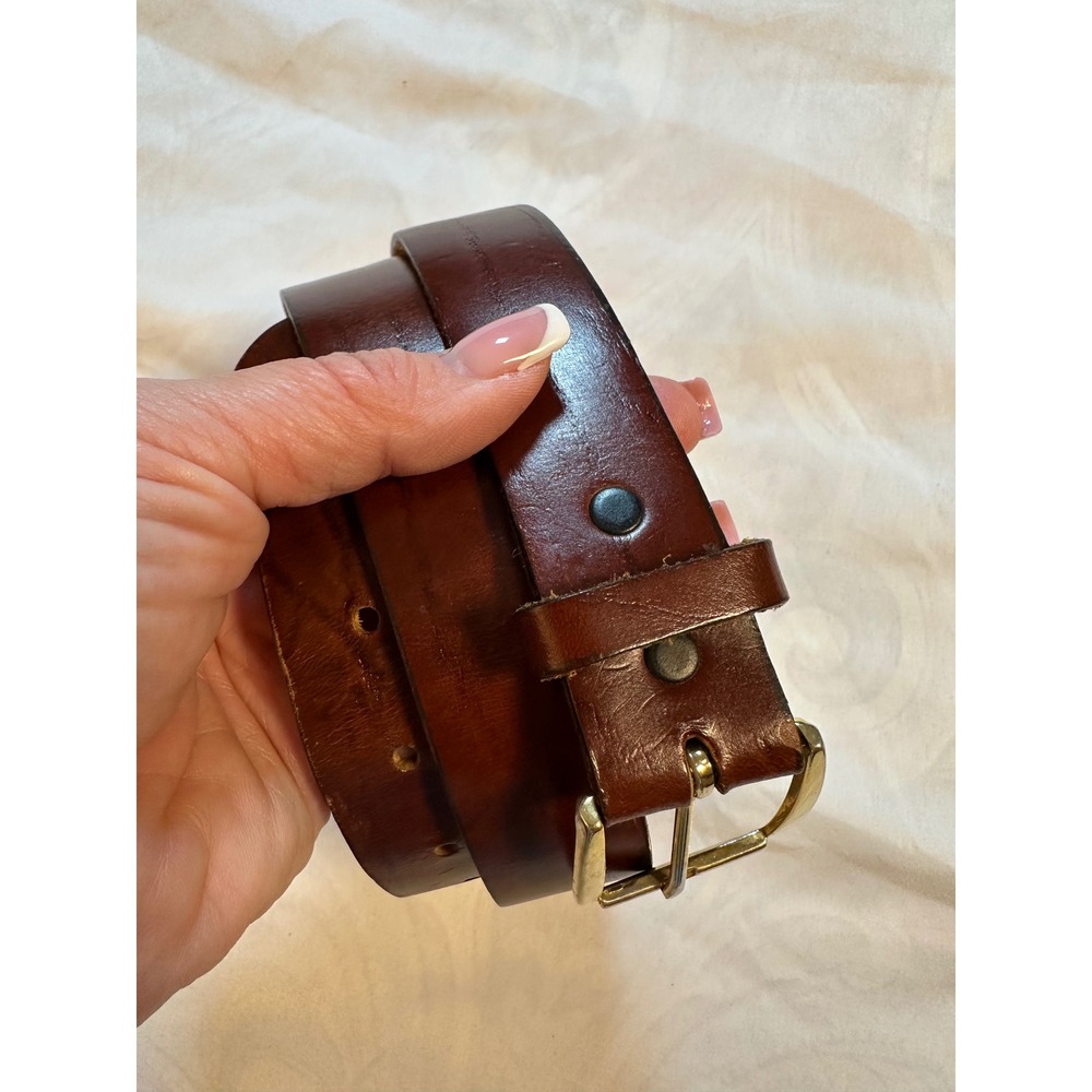 Vintage Mens Brown Top Grain Oil Tan Leather Belt Size 34 USA Made 1043 Brass